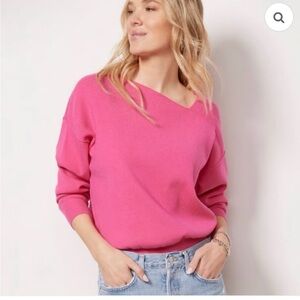Line & Dot Pink Off-the-Shoulder Sweater
